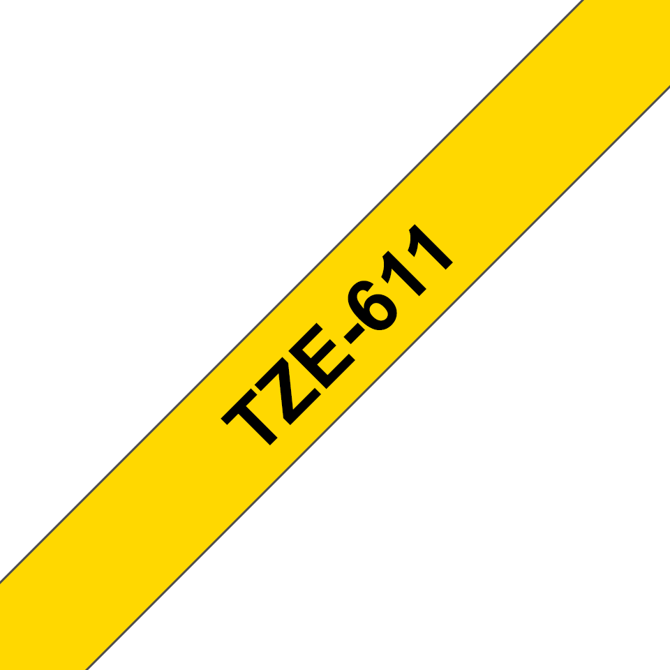 Genuine Brother TZe-611 Labelling Tape Cassette – Black on Yellow, 6mm wide